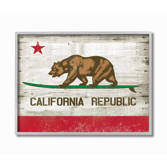 Stupell Industries California Republic Bear Wood Texture Design Graphic Art Gray Framed Art Print Wall Art, 11x14, by RetroRocket