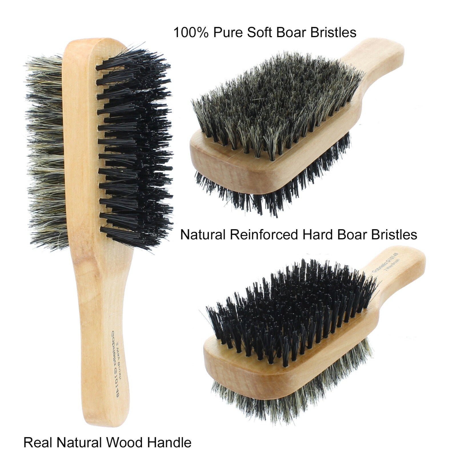 Double Sided Club Brush 100 Hard & Soft Boar Bristles with Wooden