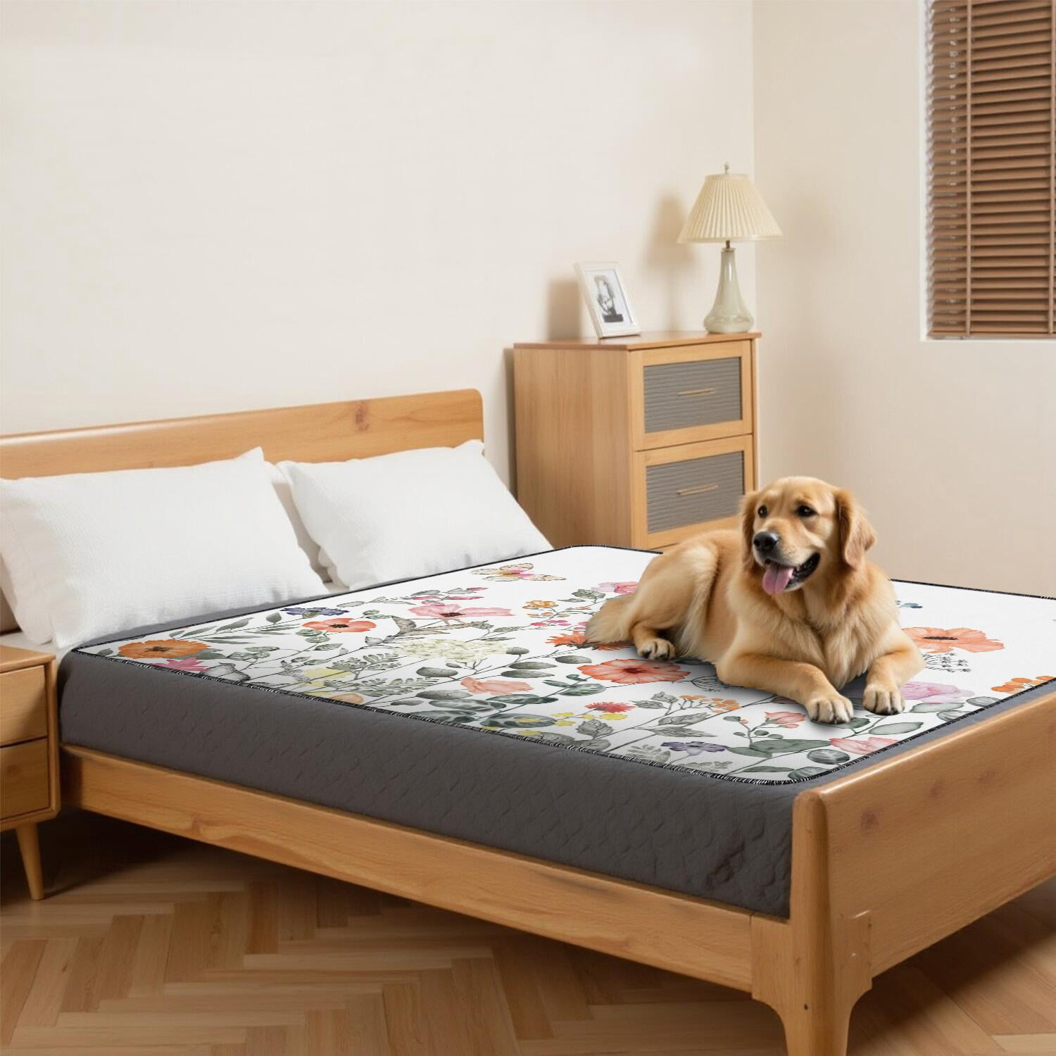 Large 72x72 Inch Washable Puppy Pads with Flower Print, Reusable Highly Absorbent Dog Wee Pads, Non-Slip Backing for Hard Surface Floor Protection