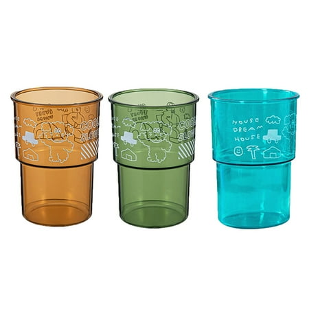 

Baywell 3PCS Cute Letter Print Cartoon Plastic Water Cup Household Drink Cup Coffee Cold Drink Dual-purpose Cup