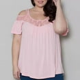 thumbnail image 2 of fatyb Women's Plus Size Cold Shoulder Tops Lace Patchwork Pleated Blouses Short Sleeve Summer Shirts, 2 of 6