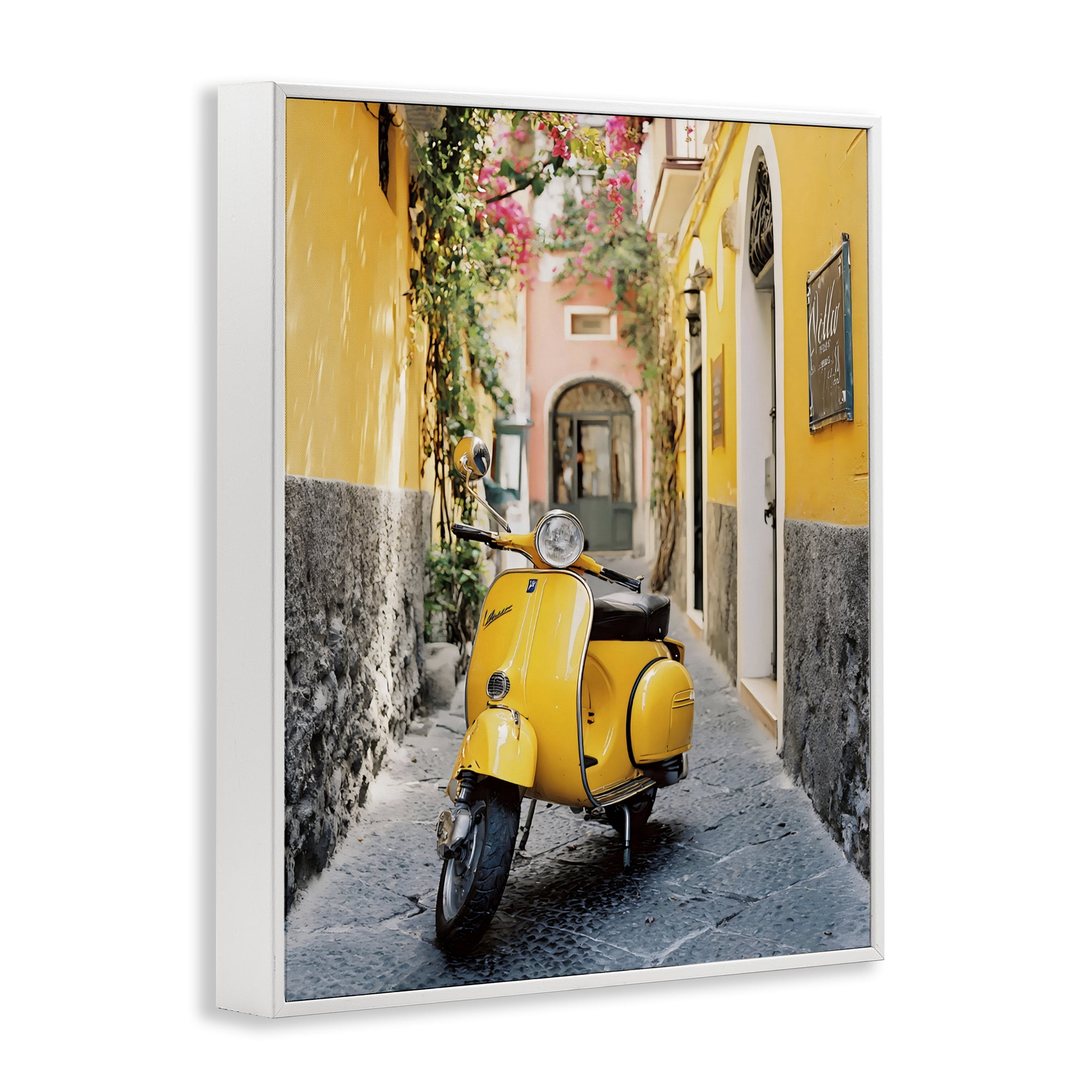Stupell Industries Yellow Moped in Alley White Framed Giclee Art, design by Franklyn Gregory