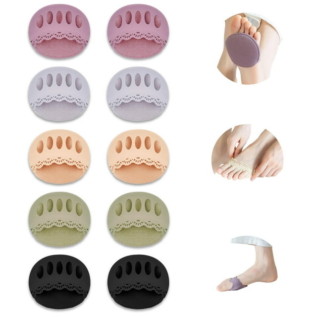 5 pares de almohadillas de tela de panal para el antepié para hombres y mujeres, almohadillas suaves para los pies, almohadillas invisibles para calcetines metatarsianos