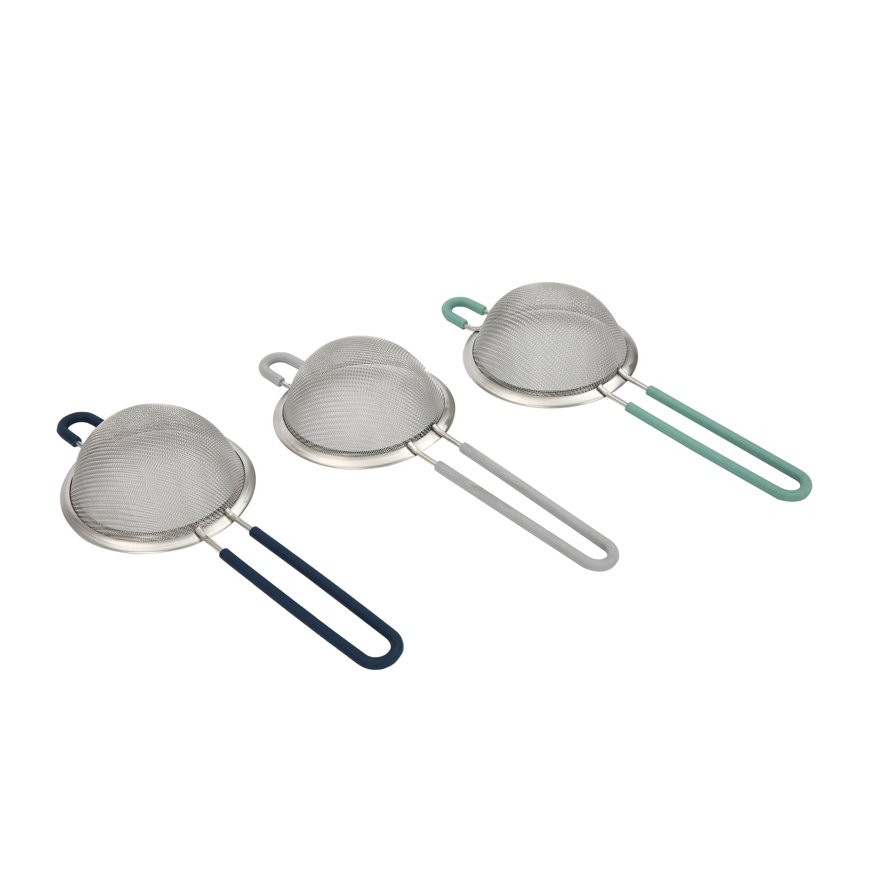 Passoire de 3 po en acier inoxydable Mainstays avec poignée recouverte de silicone en bleu gris ou sarcelle