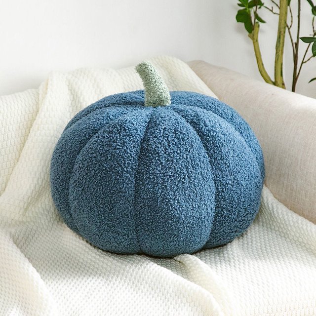 CHAO Cojín de calabaza de Halloween azul de 20 cm, decoración creativa, cojín para sofá, cojín para decoración del hogar