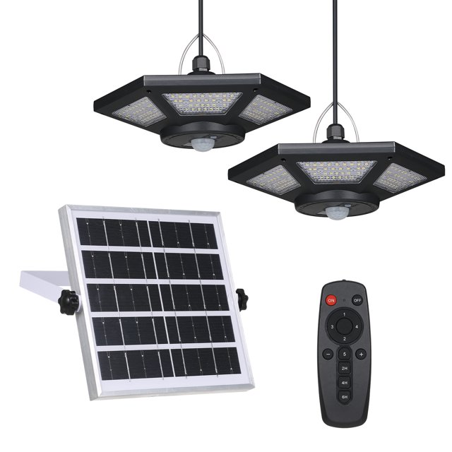 Amdohai 360LEDs Garage Light Solar Powered Pendants Lamp Motion Sensor Light Outdoor Waterproof Hanging Lights with Remote Controller