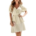 thumbnail image 3 of Biekopu Women A-Lined Dresses, Short Sleeve V Neck Cutout Casual Party Spring Summer Dress, 3 of 7