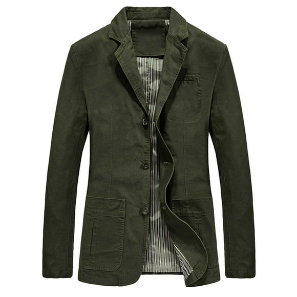 Men's Casual Button Blazer Jacket with Long Sleeves, Fashion Suit Back Design for Versatile Wear in Office, Daily and Party, Cotton Material All Season Use