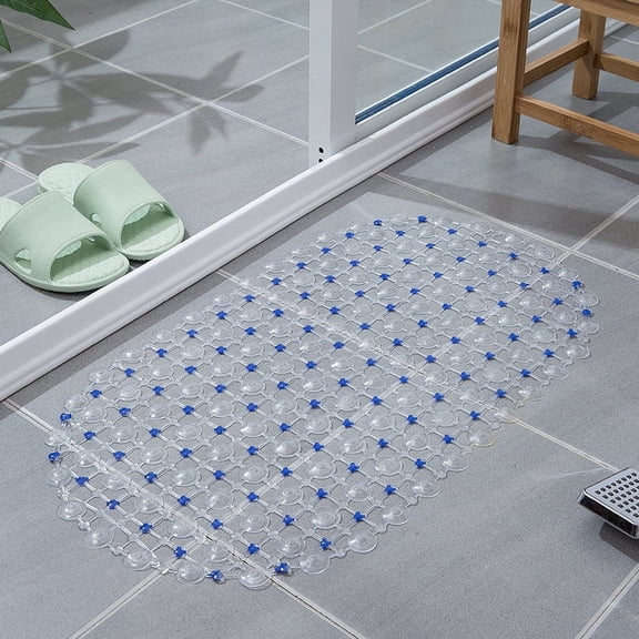 Rectangle PVC Anti-Skid Bath Mats Soft Shower Bathroom Massage Mat Suction Cup Non-Slip Bathtub Carpet Large Size Anti-Slip Mats Deep Blue