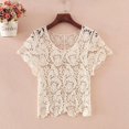thumbnail image 2 of Yokua Women Short Sleeve Floral Lace Cover Up T-Shirt Hollow Crochet Crop Top Shrug, 2 of 15