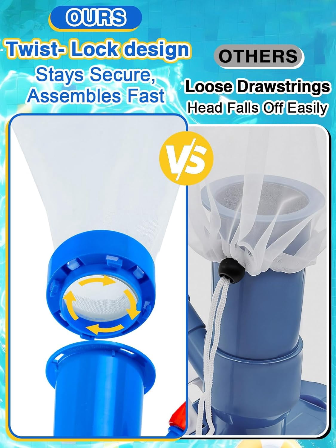 3-in-1 Portable Pool Cleaning Kit for Above Ground Pools - Includes Vacuum Cleaner with Mesh Bags, Brush, Skimmer Nets, 6.2ft Adjustable Pole for Spas, Inflatable or Frame Swimming Pools Maintenance