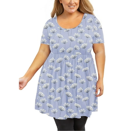

SHOWMALL Women s Plus Size Tunic Short Sleeve Blue Dandelion 2X Crewneck Shirt Top Summer Maternity Flowy Loose Fit