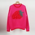 thumbnail image 4 of Levmjia Womens Sweater Knit Tops Cable Knit Pullover Contrast Color Strawberry Printing Long Sleeve Round Neck Winter Casual Comfortable Soft Warm Cozy, 4 of 9