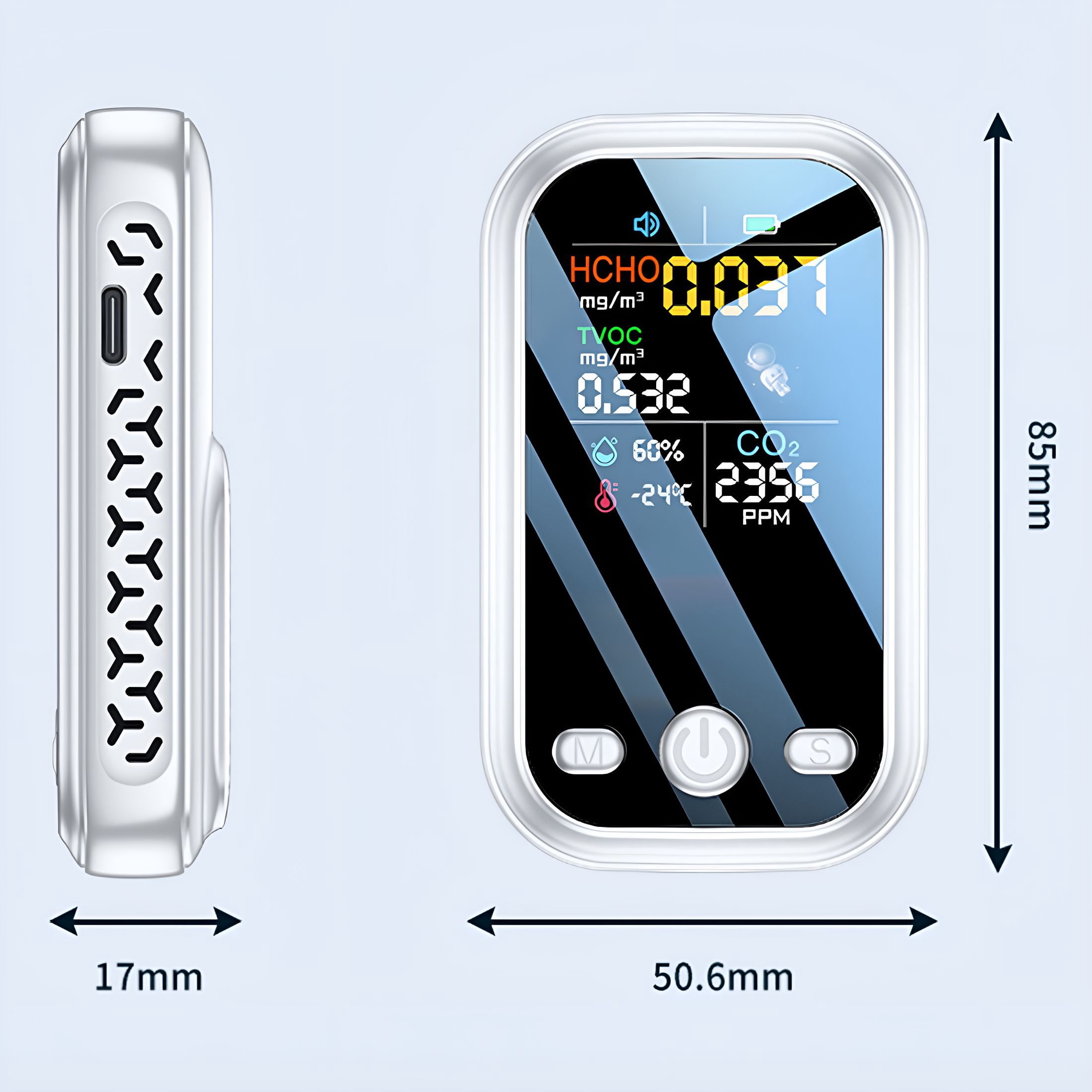 GJX Portable Co2 Meter Detector with Indoor Temperature and Humidity Monitor Handheld Air Quality Tester Type-C Charging 1Pc Weighs Approximately 0.24 Lbs