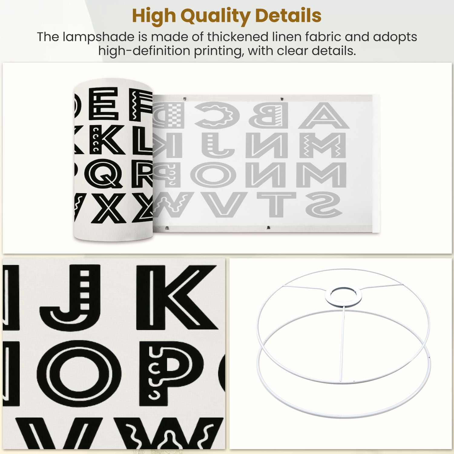 Lampshades 2 Pack Scandinavian black white alphabet font is Scandinavian style Simple 13"x13"x10" Light Shade for Table Lamps Floor Lamps Drum Lamp Shades Lampshade Replacement Easy Assembly