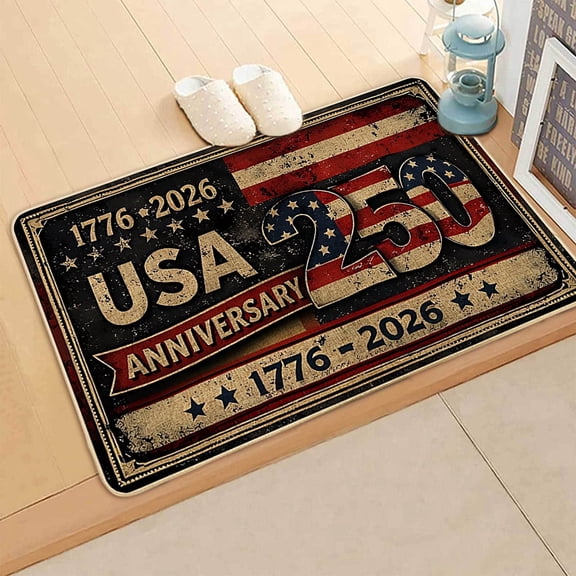 250th Anniversary Door Mat, Patriotic Vintage USA Anniversary Red Non- Dirt Trapper Doormats for Floor for House Office Outside Inside Entrance Decor 16x24 Inch, Front Door Mat Outdoor