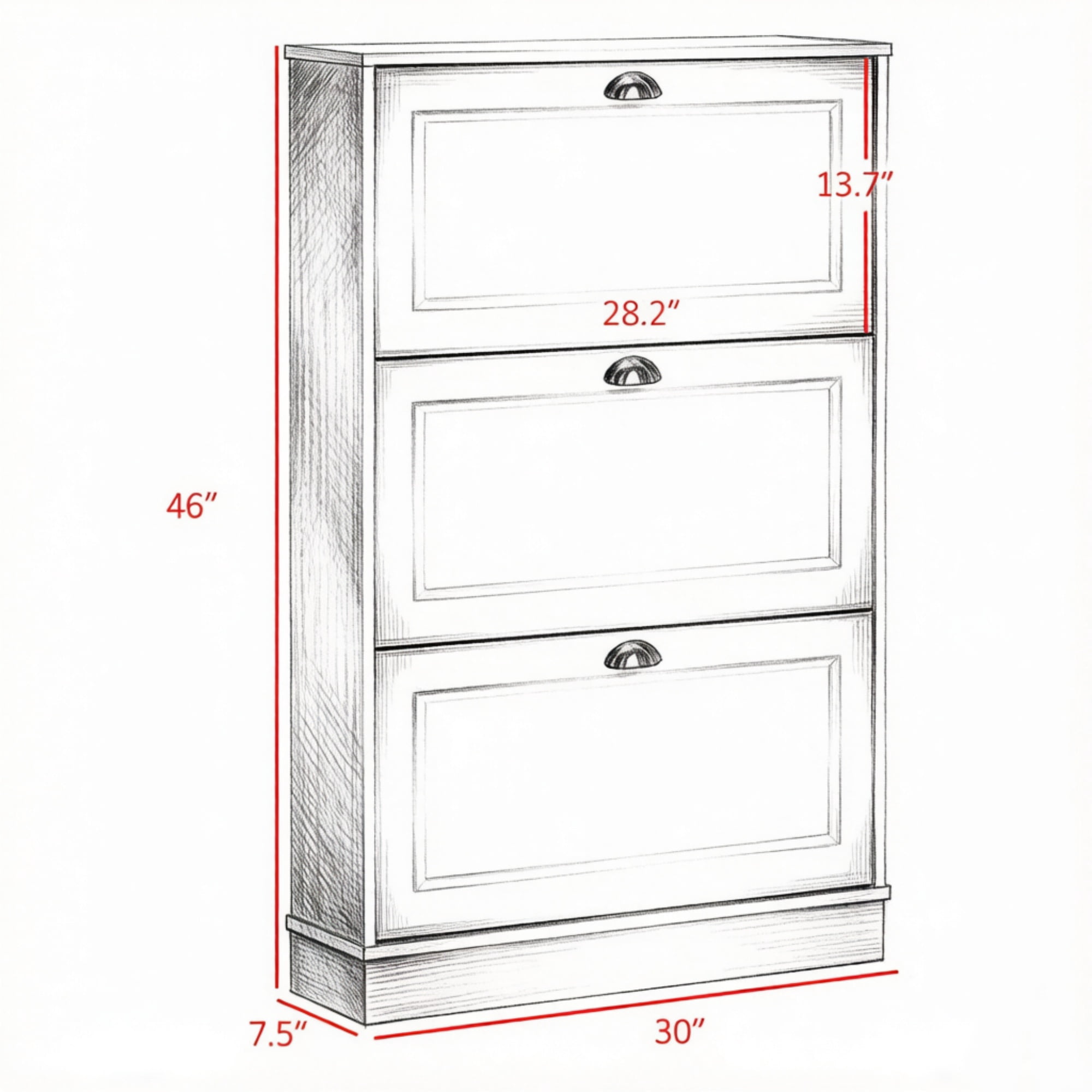 3-Flip-Drawer Narrow Shoe Cabinet, 12-Pair Capacity, for Entryway Hallway, White