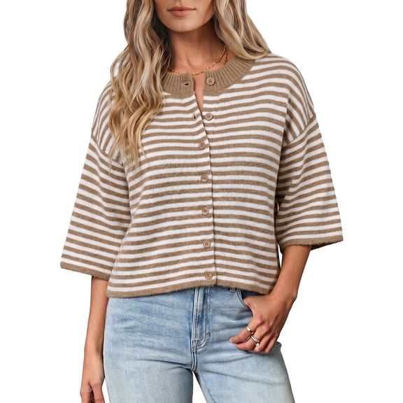 Eytino Cardigan Sweaters for Women Lightweight Knit 3/4 Sleeve Button Up Solid Knitwear Tops