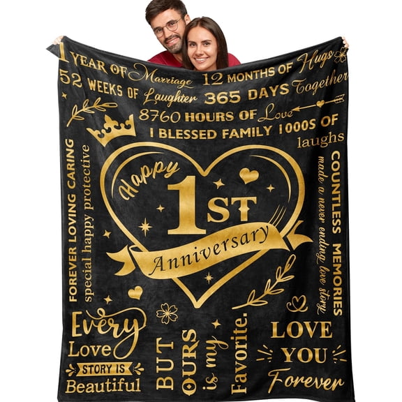 1 Year Wedding Anniversary Blanket 50"X60", 1 Year Anniversary Romantic Gifts for Him/Her, 1st Anniversary Wedding Gifts for Husband/Wife, Wedding Gifts for Couples One Year Anniversary