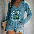 thumbnail image 2 of Wang6 Womens Long Sleeve St Patricks Day V Neck T-Shirt Plus Size Shamrock Letter Printed Tops Causal Loose Fit Saint Graphic Tees Shirts Blue XXL, 2 of 4