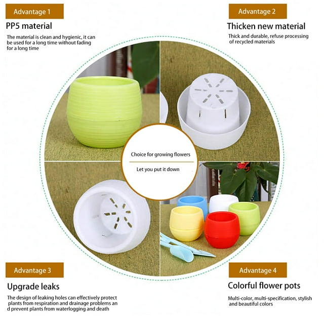 Macetas de plástico para plantas, macetas coloridas con forma de huevo, macetas extraíbles para interiores con orificio de drenaje, 6 uds.
