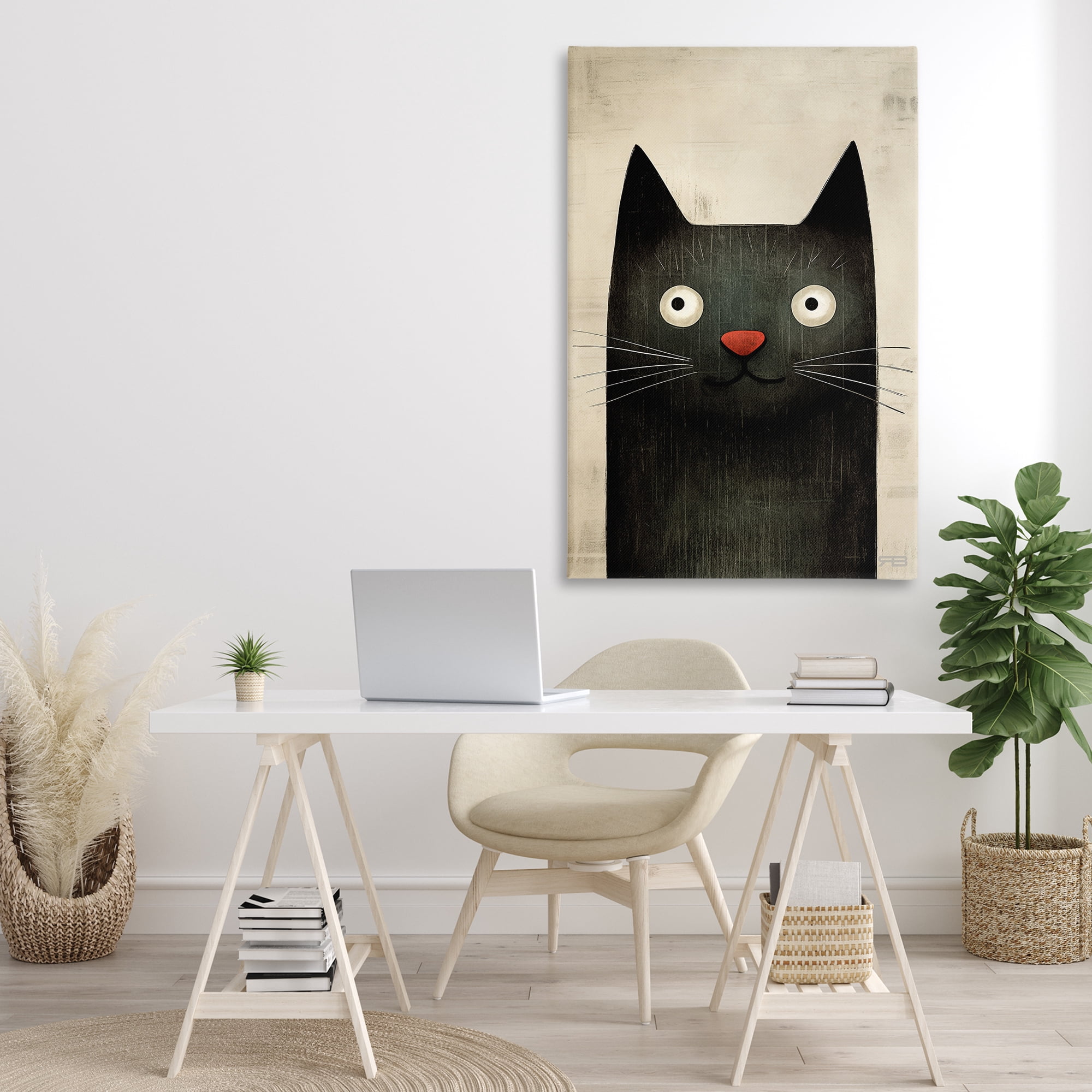 Stupell Industries Smiling Black Cat Animals & Insects Painting Gallery Wrapped Canvas Art Print Wall Art, 30 x 45