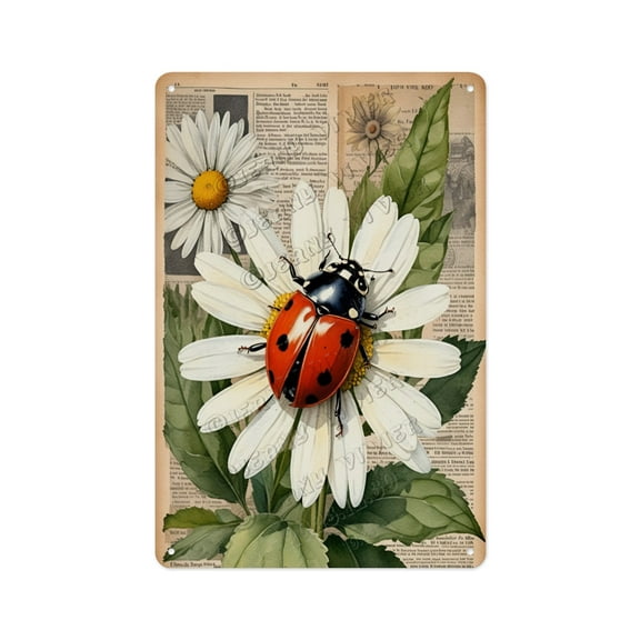 Whimsical Ladybugs Metal Sign 5.5x8 Inches - Retro Nature wall decor, Rustic Garden Accent, Antique Decorative Plaque for Insect Lovers, Spring & Summer Porch or Backyard Decor