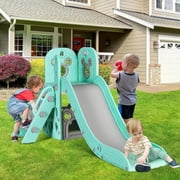 LAZY BUDDY 4 in 1 Toddler Slide & Climber Playset with Basketball Hoop, Non-Slip Steps, Indoor Outdoor Kids Toy