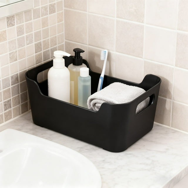 Caja De Almacenamiento De Plástico Caja de almacenamiento de plástico negro de 24 x 18 x 10,5 cm Rkxzt