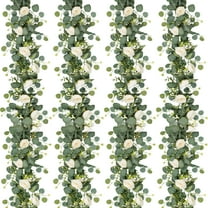 2 Pack 24Ft Artificial Eucalyptus Flower Garland with White Roses