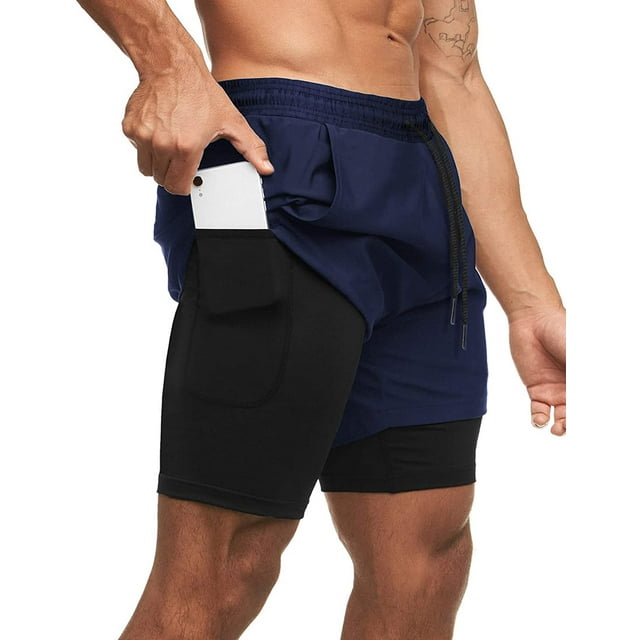 Men's 2 in 1 Workout Shorts Quick Dry Elasticity Gym Running Shorts