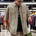 thumbnail image 2 of LIIPEE Men Shirts Summer Casual Short Sleeve Solid Color Lapel Button Down Shirt Male Loose Fit Fashion Tops With Pockets Comfortable Breathable Soft Daily Shirts,Khaki,XXL, 2 of 5
