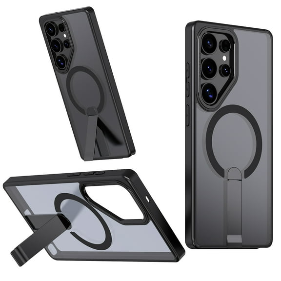 for Samsung Galaxy S25 Ultra Case with Stand, Compatible with MagSafe, Magnetic Kickstand Case for S25 Ultra, Military-Grade Protection Shockproof Case, Clear Acrylic Soft TPU Material, Black