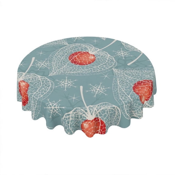 Eveokoki Round Holiday Tablecloth,Skeleton Winter Cherry Table Cloth, Waterproof Washable Polyester Table Cover for Christmas, Winter, Holiday, 60 Inch