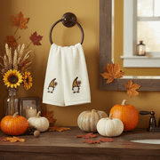 Serafina Home Decorative Fall Harvest Tip Towels: Cute Garden Gnome with Sunflower on Plush Soft Cotton Ivory (18 x 11 Inch, White)