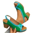 thumbnail image 4 of KIJBLAE Women's Color Block Peep Toe Sandals, Open Toe Single Strap Style, Chunky High Heel Trendy Beach Summer Vacation Shoes Green 41, 4 of 7