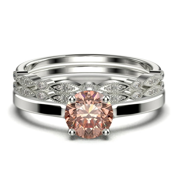 Spectacular And Decorative 2.00 Carat Round Cut Morganite Solitaire Engagement Ring, Wedding Ring, Trio Set in 10k Solid White Gold, Gift For Her, Promise Ring, Anniversary Ring