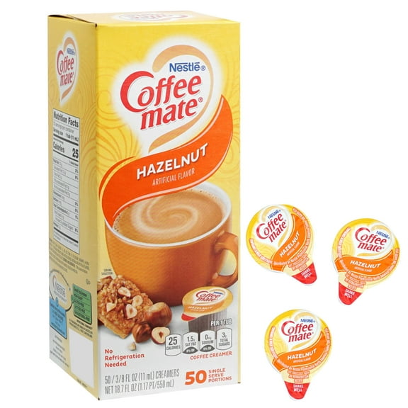 Hazelnut Liquid Coffee Creamer Singles, 50 Creamer Singles Serve Box (18.7 Fl Oz.), Coffee Creamer Packets