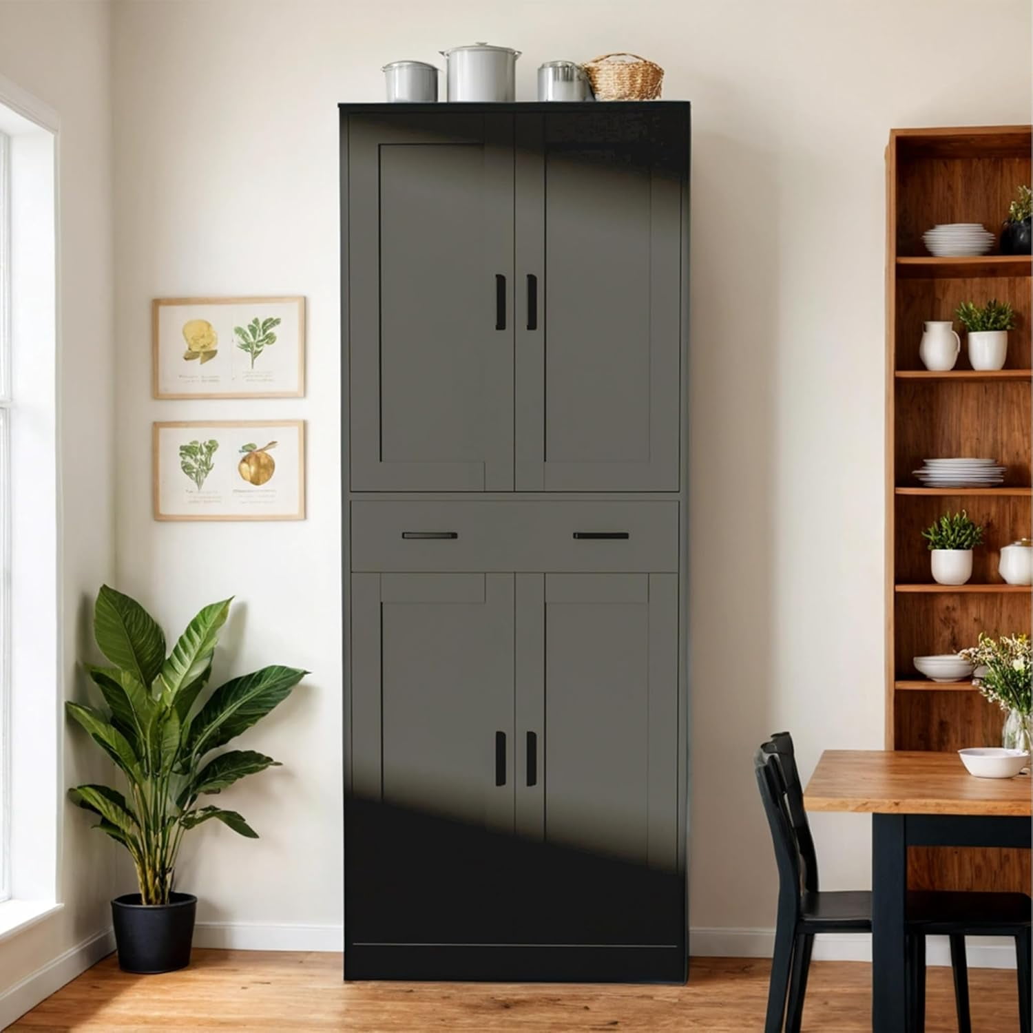 DIYART Black Kitchen Pantry Cabinet, 71" Tall Kitchen Storage Cabinet with doors and Drawer