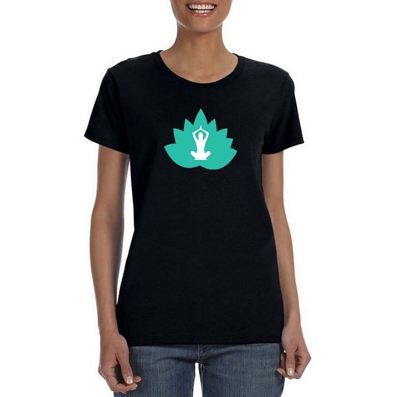 Lotus Flower And Lotus Pose Silhouette Inside Women Black Yoga T-Shirt, Female XX-Large