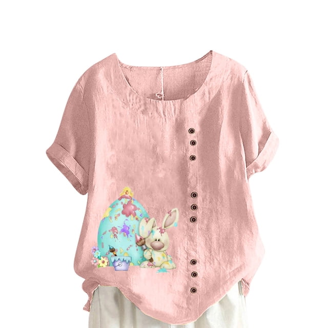 Birdeem Womens Summer Oversize Casual Round-Neck Short Sleeve Flower Printing Loose Shirt Tops