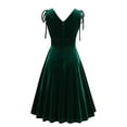thumbnail image 4 of Bigersell Vintage Cocktail Dresses Women Velvet Sleeveless Double Side V-Neck Retro Cocktail Party Mid-Length Dress Solid Color Wedding Guest Pleated A-Line Midi Dresses Green M, 4 of 7