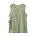 thumbnail image 5 of Ashirexll Summer Tops for Women Casual Linen Tank Top V-Neck Button Detail Drawstring Side Summer Blouse, 5 of 7