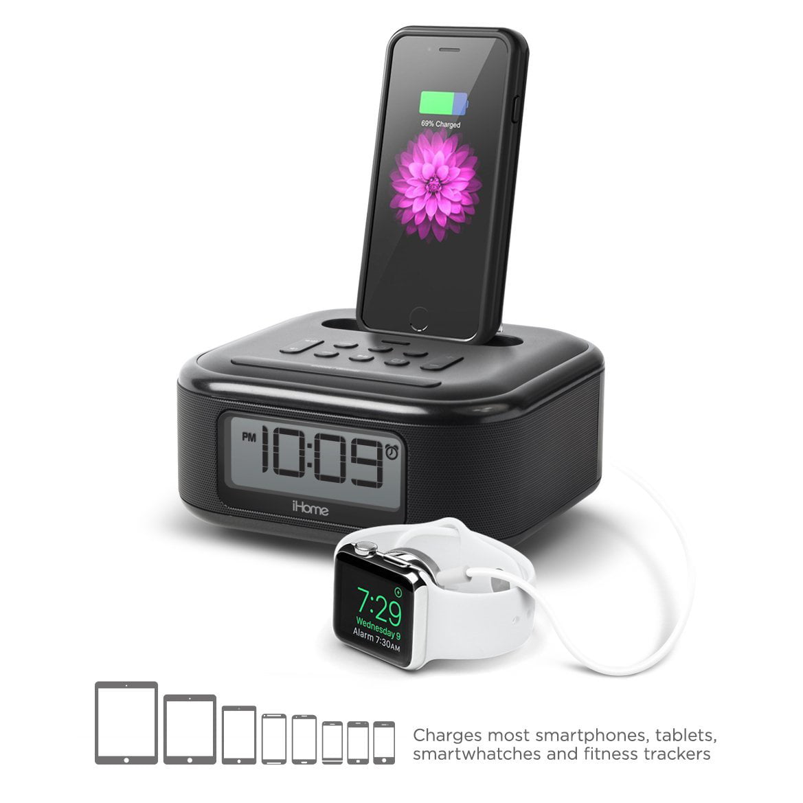Black iHOME IPL22G iPhone/iPod Clock Radio with Lightning Connector 