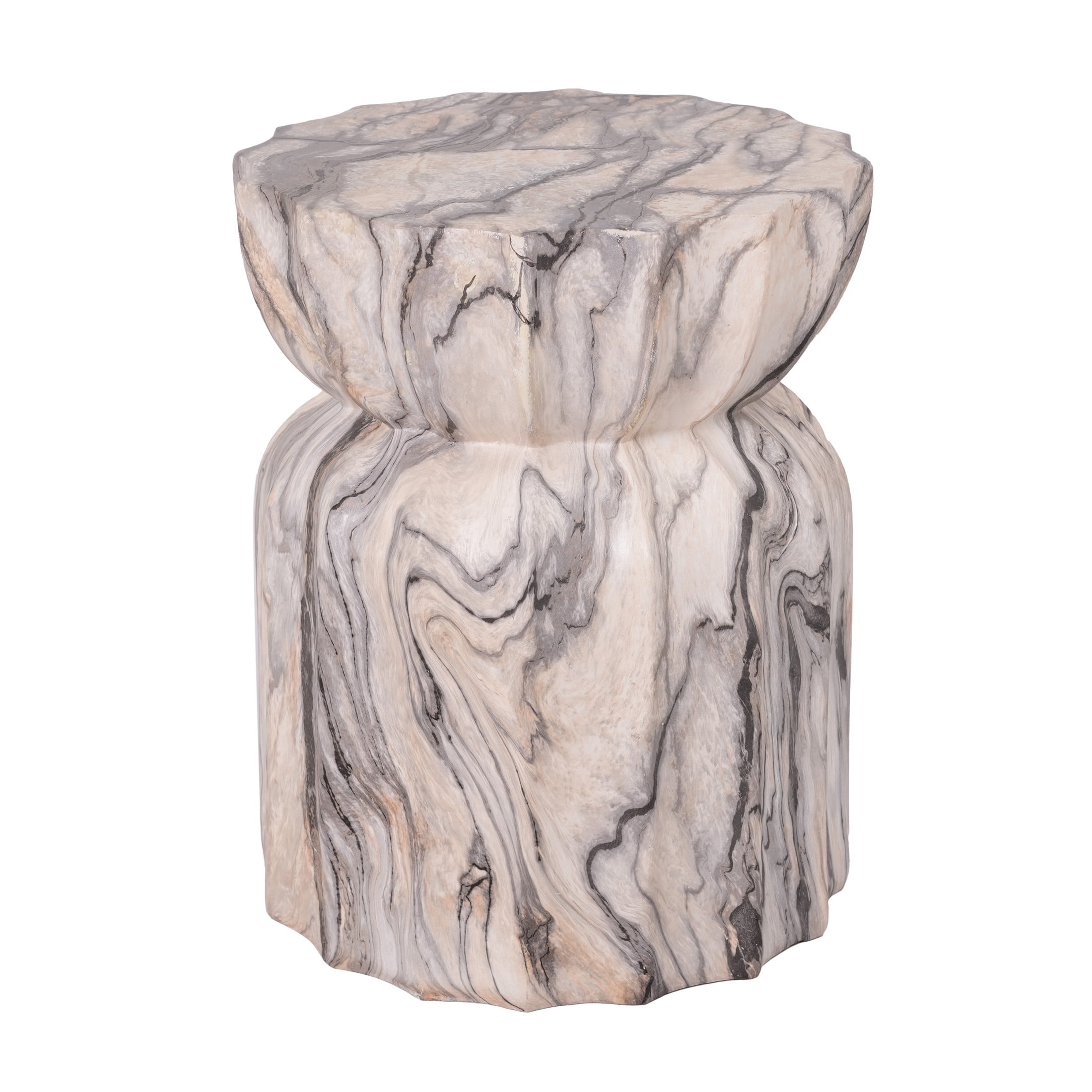 Christopher Knight Home 18.9" Lightweight Concrete Fluted Hourglass Accent Side Table, Natural Ink Marble