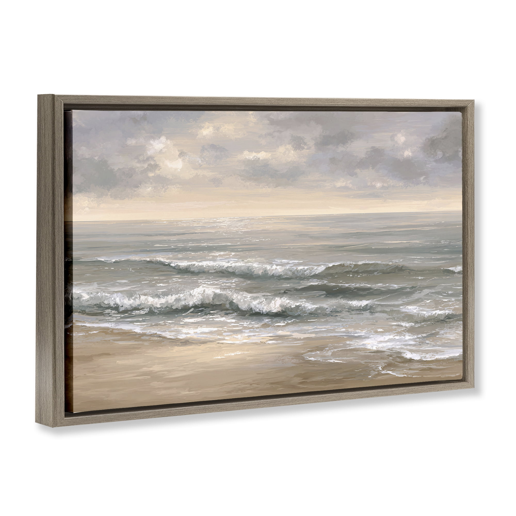 Stupell Industries Soft Rolling Beach Waves Brown Framed Floater Canvas Wall Art, design by Jacky Ngan