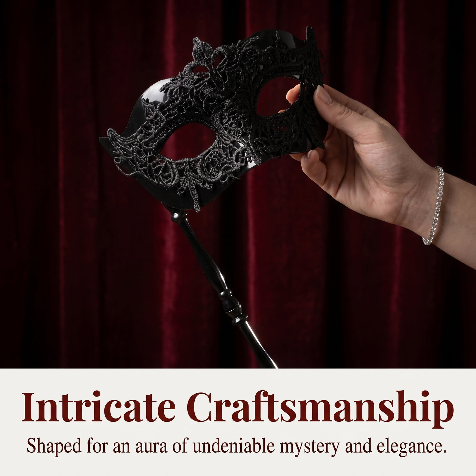Unique Bargains Handheld Masquerade Mask with Stick Molded Venetian Plastic Eye Mask Black Arrow 10.6" x 7.1"