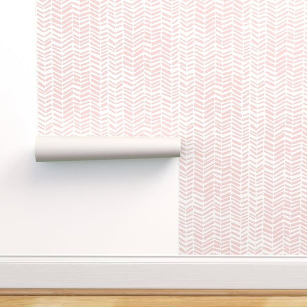 Peel & Stick Wallpaper 9ft x 2ft White Pink Herringbone Chevron Girl