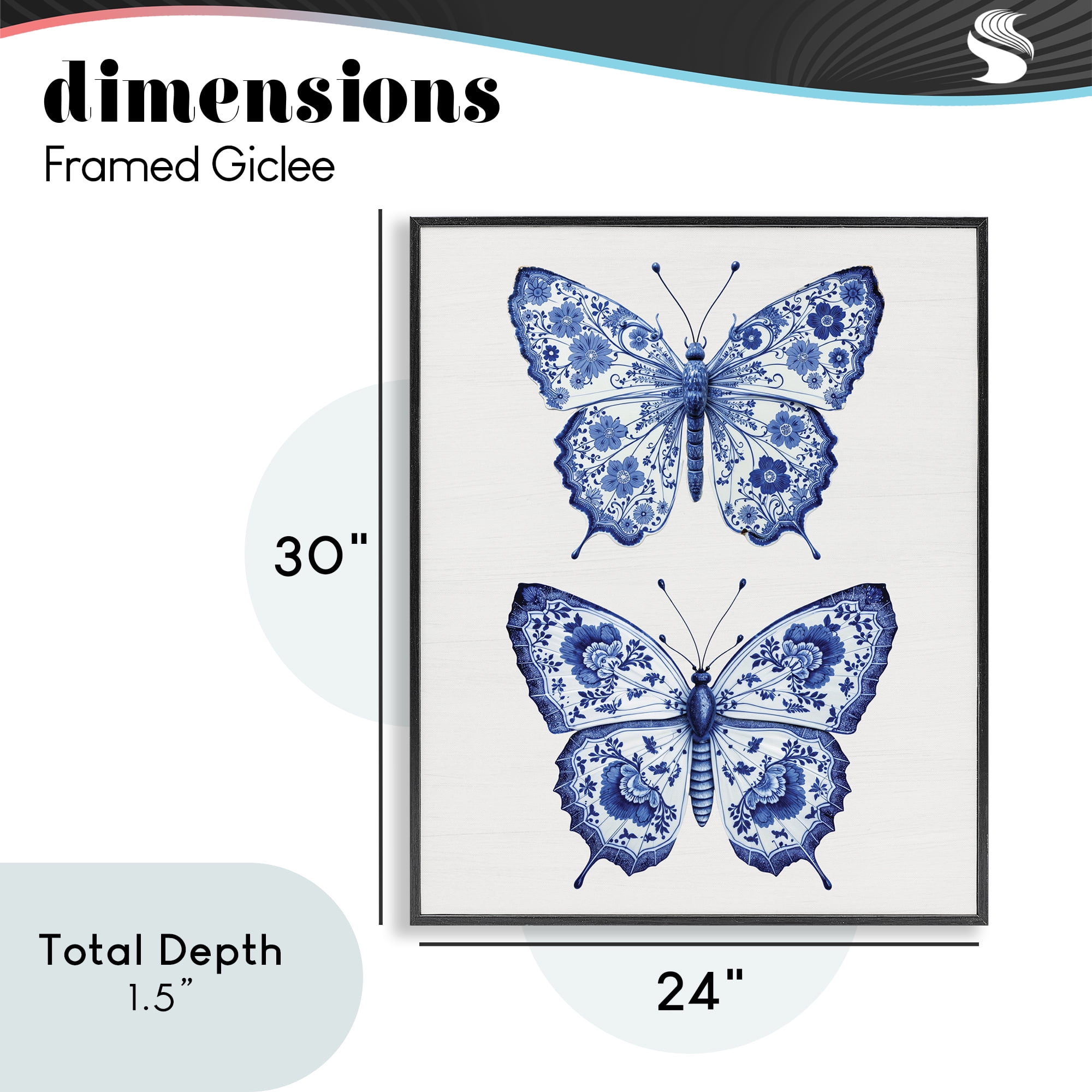 Ornate Toile Pattern Butterflies Black Framed Giclee Art, design by Lettered and Lined