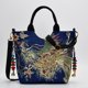 thumbnail image 1 of Bolso de hombro para mujer, bolso de mano de lona con lentejuelas brillantes bordadas con pavo real, Abody Azul oscuro con correas, 1 of 5